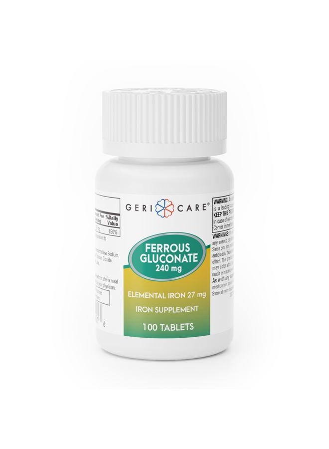 Gericare Iron 27mg Ferrous Gluconate 240mg Bottle of 100 Count (Pack of 1) - Image 1
