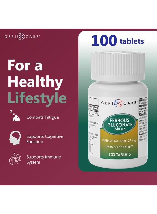 Gericare Iron 27mg Ferrous Gluconate 240mg Bottle of 100 Count (Pack of 1) - Image 4