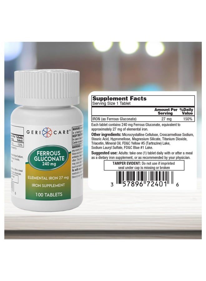 Gericare Iron 27mg Ferrous Gluconate 240mg Bottle of 100 Count (Pack of 1) - Image 3