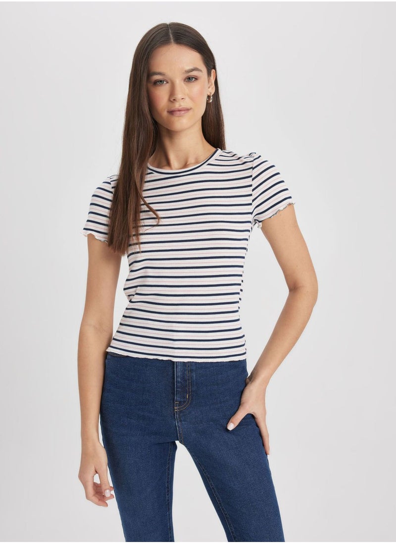 DeFacto - Fitted Crew Neck Striped T-Shirt - Image 1