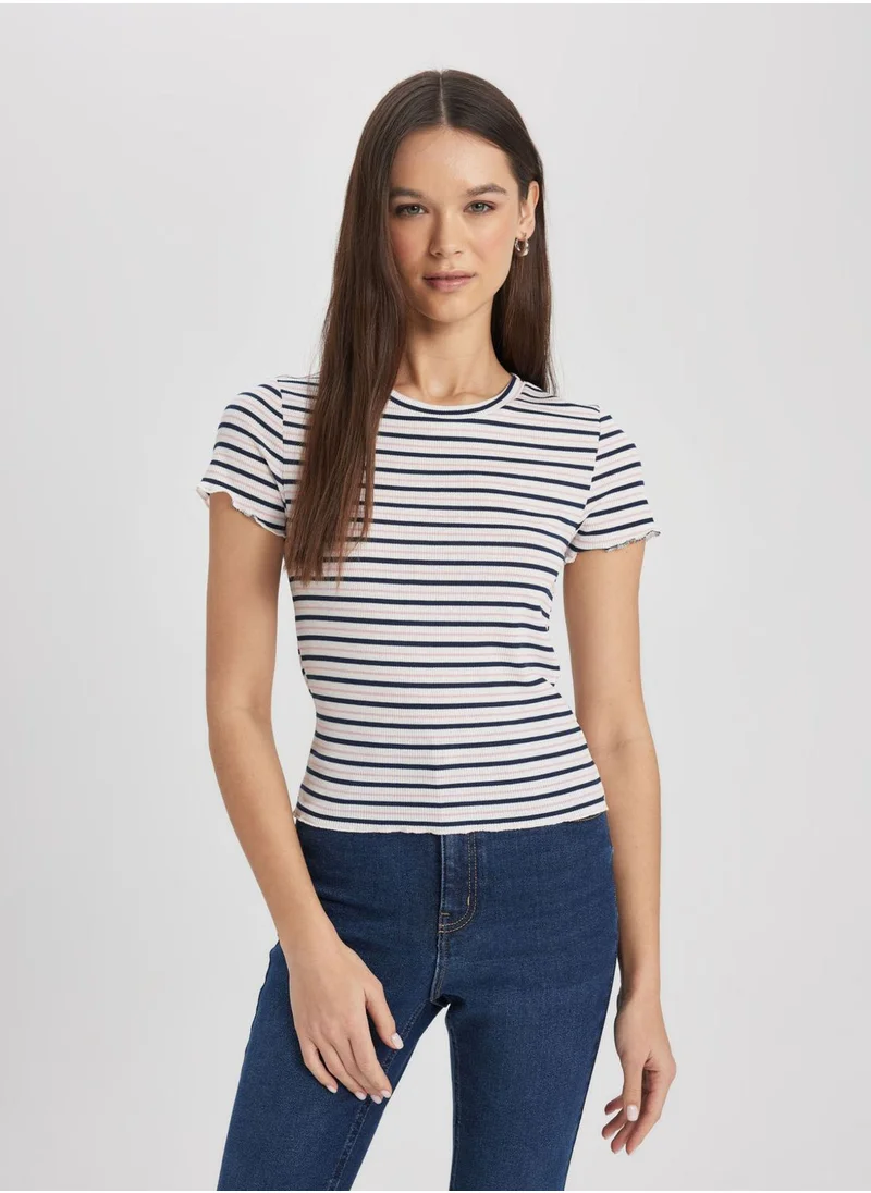 DeFacto Fitted Crew Neck Striped T-Shirt