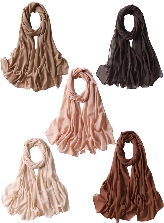 NOOR Chiffon Hijab Set for Women - Pack of 5 Lightweight Non-Slip Scarves, Premium Breathable Fabric, Elegant Draping for Everyday Wear, Versatile Styling, Gift-Ready Packaging (Mix Colors 6) - Image 1