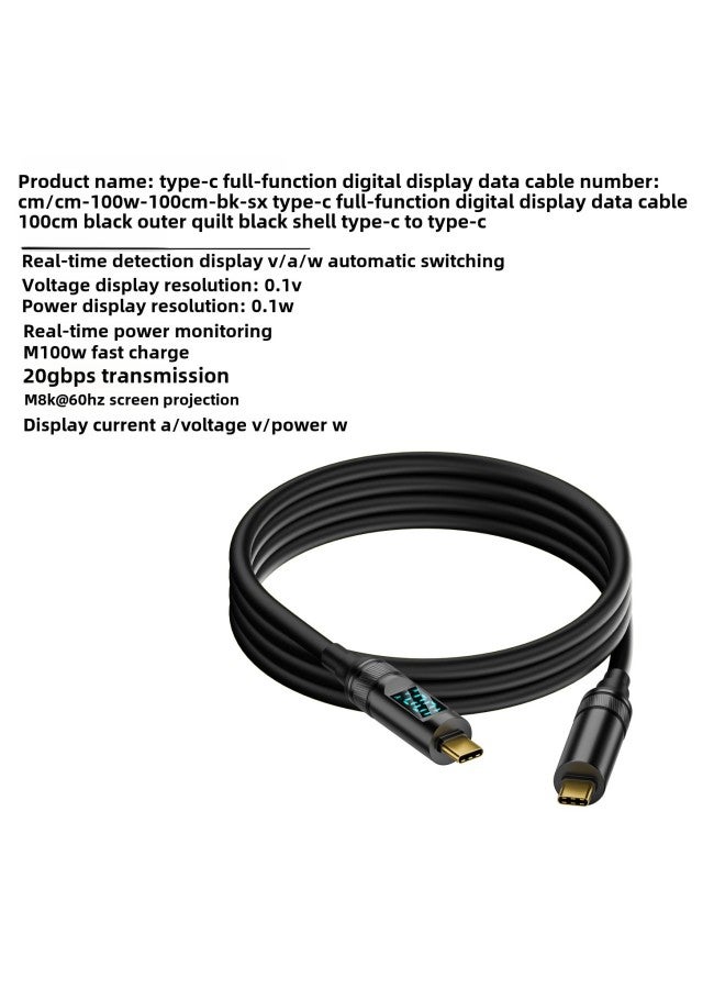 20GB Dual-Type-C Full-function Digital Display Data Cable Mobile Phone Laptop PD3.1 Fast Charging Audio And Video Cable-Color:Digital Line C Male-c Male Black 1m - Image 1