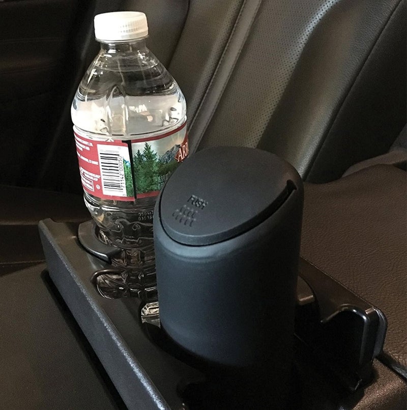 TANTRA Black Car Dustbin Small - All Cars Accessories, Car Trash Bins with Lid, Perfect Size Fits Car Cup Holder in Console Or Door - Discreet Trash Management, Plastic, Carbon Black, Swing-Lid - Image 2