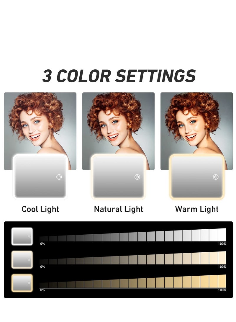 Loquat Makeup Bag with Mirror of LED Lighted and Detachable 10x Magnifying Mirror, Cosmetic Bag Organizer with Adjustable Dividers 26*23*10.8CM (Brown) - Image 3