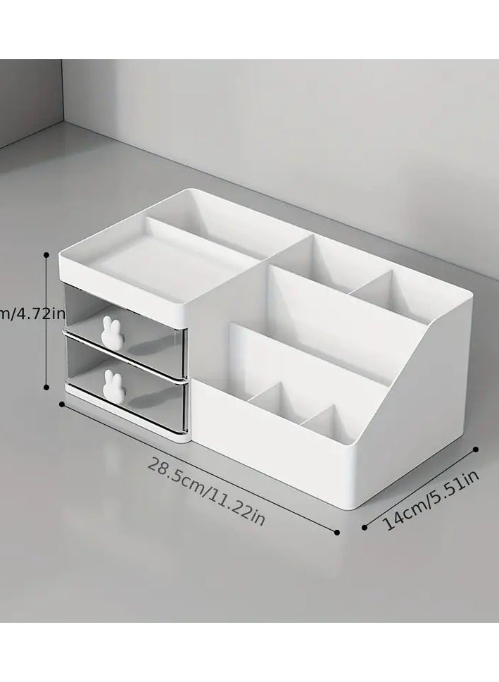 ORiTi منظم مكياج مع درجين، منظم كبير السعة للطاولة للحمام وغرفة النوم، منظم مستحضرات تجميل للعناية بالبشرة، فرش ظلال العيون، أحمر الشفاه، طلاء الأظافر - أبيض - Image 3