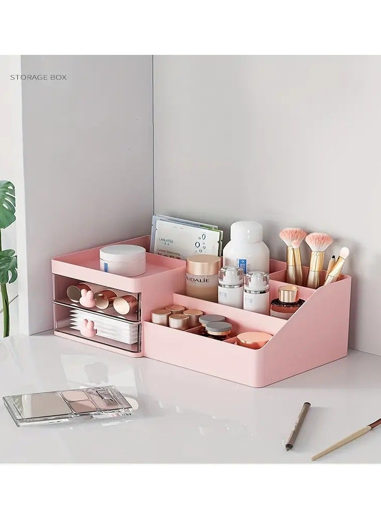 ORiTi منظم مكياج مع درجين، منظم كبير السعة للطاولة للحمام وغرفة النوم، منظم مستحضرات تجميل للعناية بالبشرة، فرش ظلال العيون، أحمر الشفاه، طلاء الأظافر - أبيض - Image 2