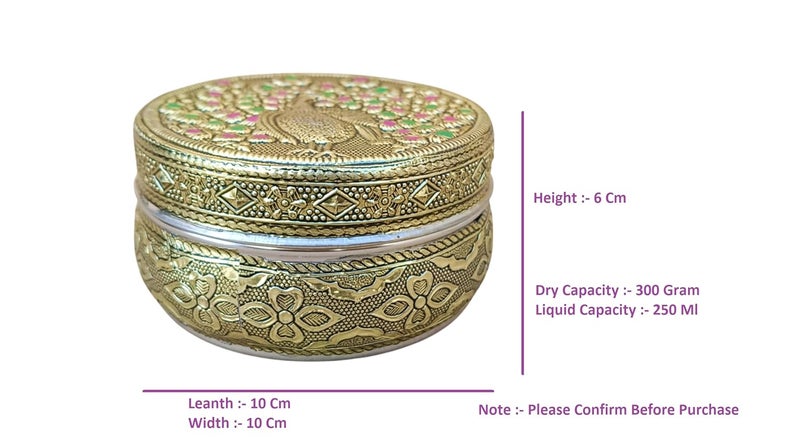 CRAFTS WORLD Handicraft Peacock Design Stainless Steel Dabba Container Meenakari Rajwadi Decorative Oxidized Chapati Storage Box for Serving Dryfruit Chocolate And MukwasMarriage Gift Pack Of 2 - Image 5