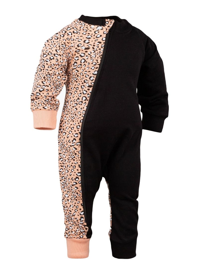 BABYCARA - Wild Comfy 100 percent Turkish Cotton Leopard and Black Jumpsuit with Headband for 3 to 12 Months - Image 1