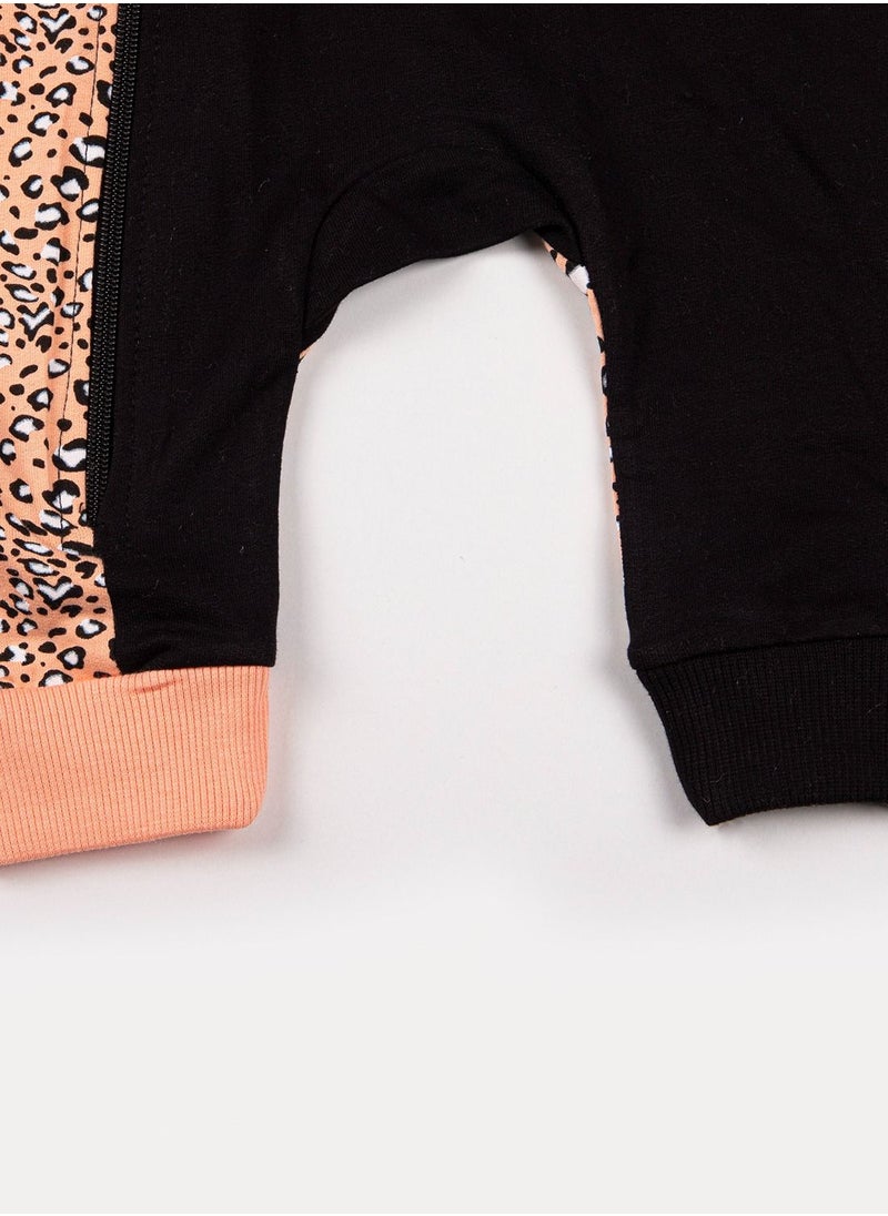 BABYCARA - Wild Comfy 100 percent Turkish Cotton Leopard and Black Jumpsuit with Headband for 3 to 12 Months - Image 1
