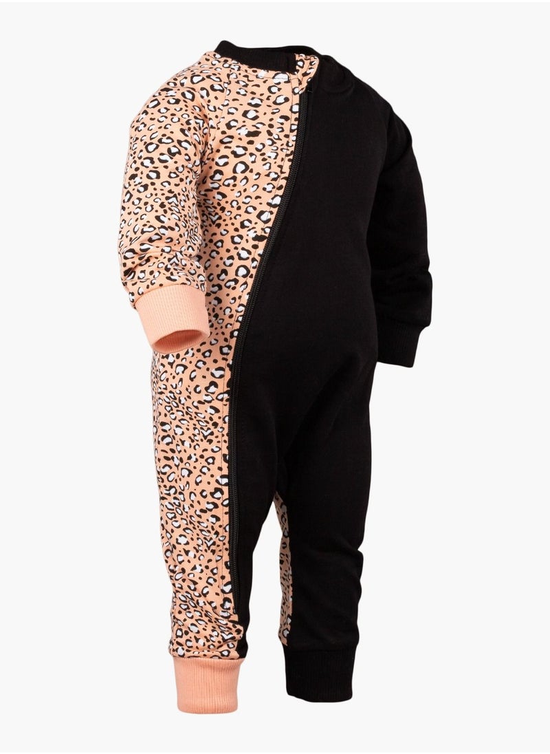 BABYCARA - Wild Comfy 100 percent Turkish Cotton Leopard and Black Jumpsuit with Headband for 3 to 12 Months - Image 1