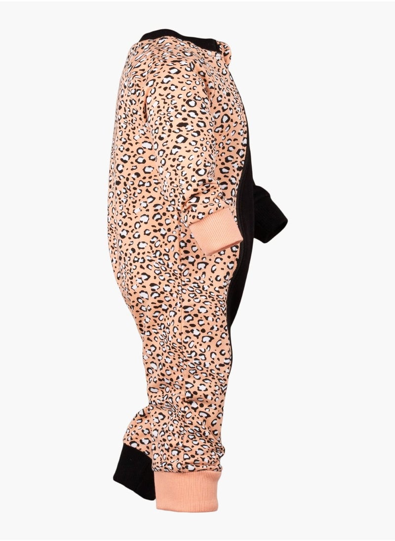 BABYCARA - Wild Comfy 100 percent Turkish Cotton Leopard and Black Jumpsuit with Headband for 3 to 12 Months - Image 1