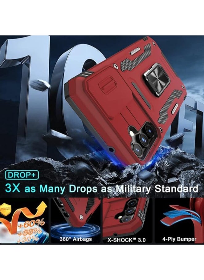 TEAM LUXURY Samsung Galaxy S24 Case, Slide Camera Cover, Built in Rotate Ring Kickstand, Heavy Duty Shockproof Protective Case  - Image 2
