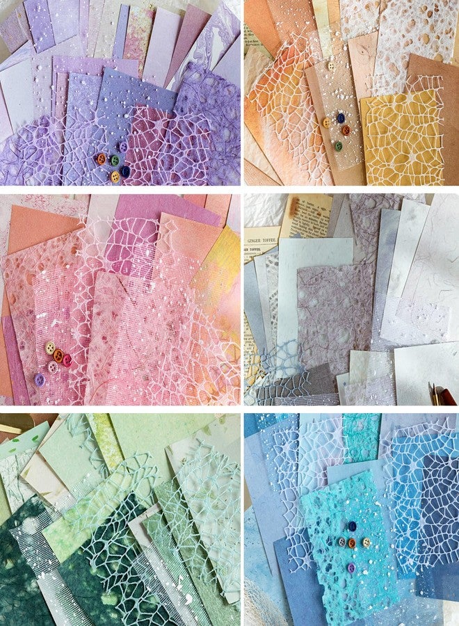 Yuilgdo 156 Sheets Textured Scrapbook Paper & Mesh Fabric Assorted Set +30 Buttons - 6 Pack Mixed Special Paper for DIY Scrapbooking Planner Bullet Junk Journal Supplies Collage Background 3.9x5.5 Inch - Image 2
