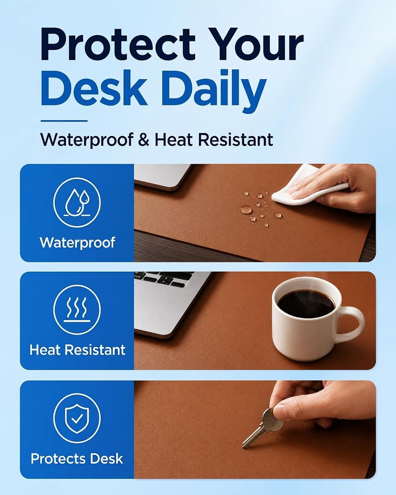 Aothia Double-Sided Desk Pad, Leather Desk Mat, Eco Cork Desk Pad Protector, Large Mouse Pad, Waterproof Desk Blotter Protector for Office/Home (25.6"x13.7", Brown) - Image 5