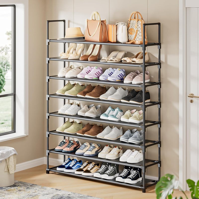 OYREL Shoe Rack 8 Tier 32-40 Pairs Shoes, Shoe Storage Organizer Large with Side Bag Space Saving for Closet, Entryway, Garage, Bedroom Non-Woven Shoe Rack Shelf Black - Image 5