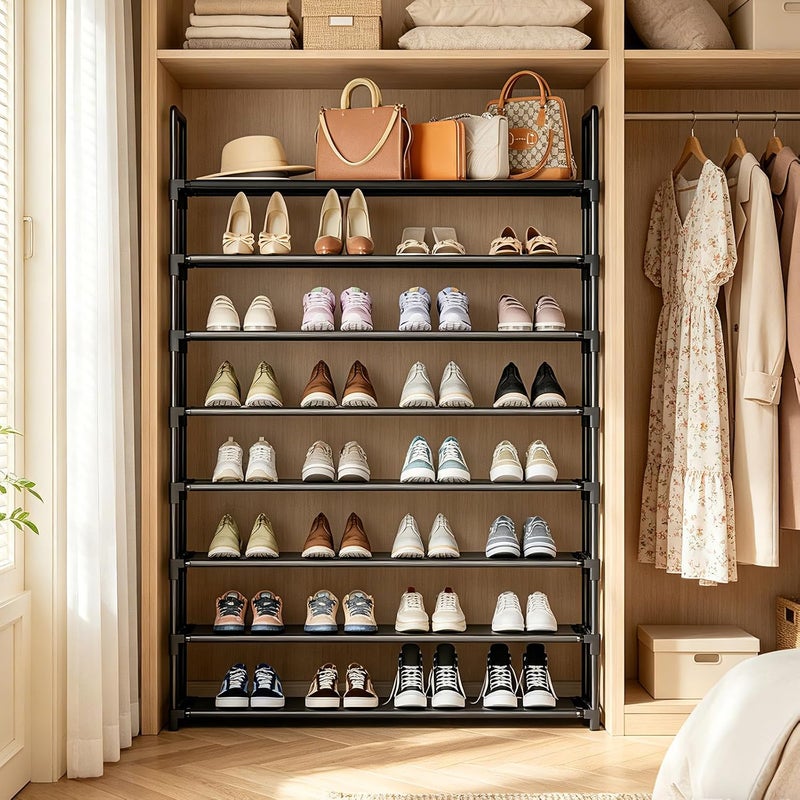OYREL Shoe Rack 8 Tier 32-40 Pairs Shoes, Shoe Storage Organizer Large with Side Bag Space Saving for Closet, Entryway, Garage, Bedroom Non-Woven Shoe Rack Shelf Black - Image 3