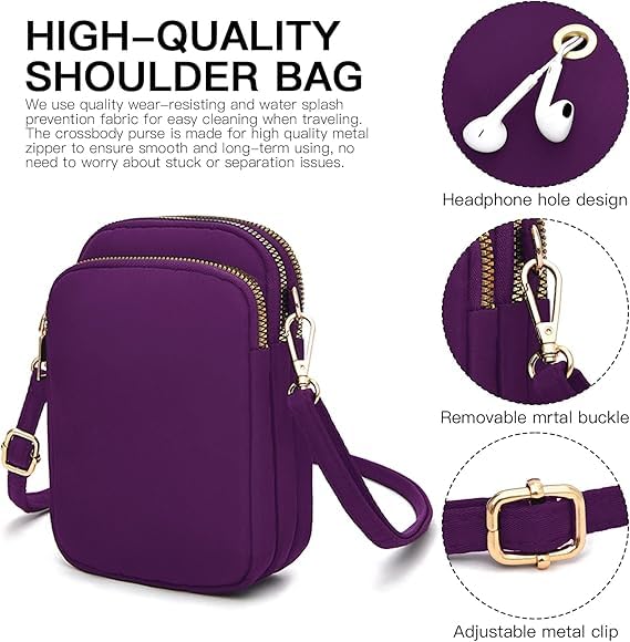 ketmart Womens Small Crossbody Cell Phone Bag , Mini Over Shoulder Handbag Purse With Crossbody Cell Phone Purse Holder Wallet(Color_Purpal), Purple - Image 2