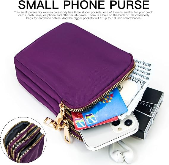 ketmart Womens Small Crossbody Cell Phone Bag , Mini Over Shoulder Handbag Purse With Crossbody Cell Phone Purse Holder Wallet(Color_Purpal), Purple - Image 3