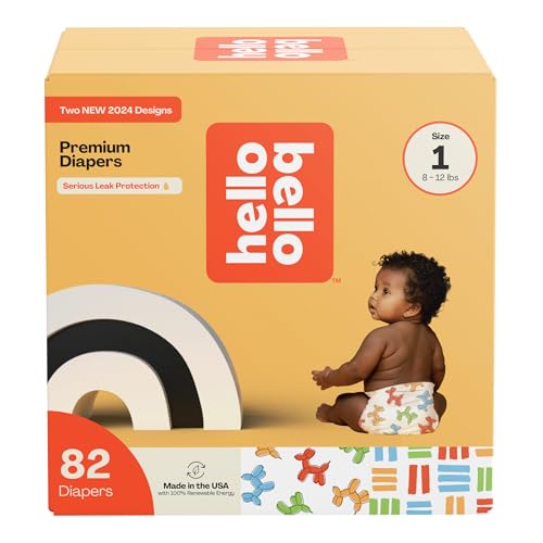 Hello Bello Premium Diapers Size 1, Balloon Buddies & Crosshatch Cuties Designs, 82ct Club Box - Image 1