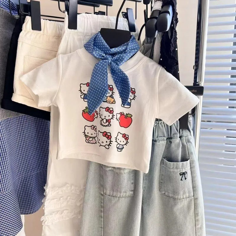 Korean Style Girl'S Summer Comfortable T-Shirt Cartoon Printed Pure Cotton Short-Sleeved Loose Casual Kindergarten Half-Sleeved - Image 1