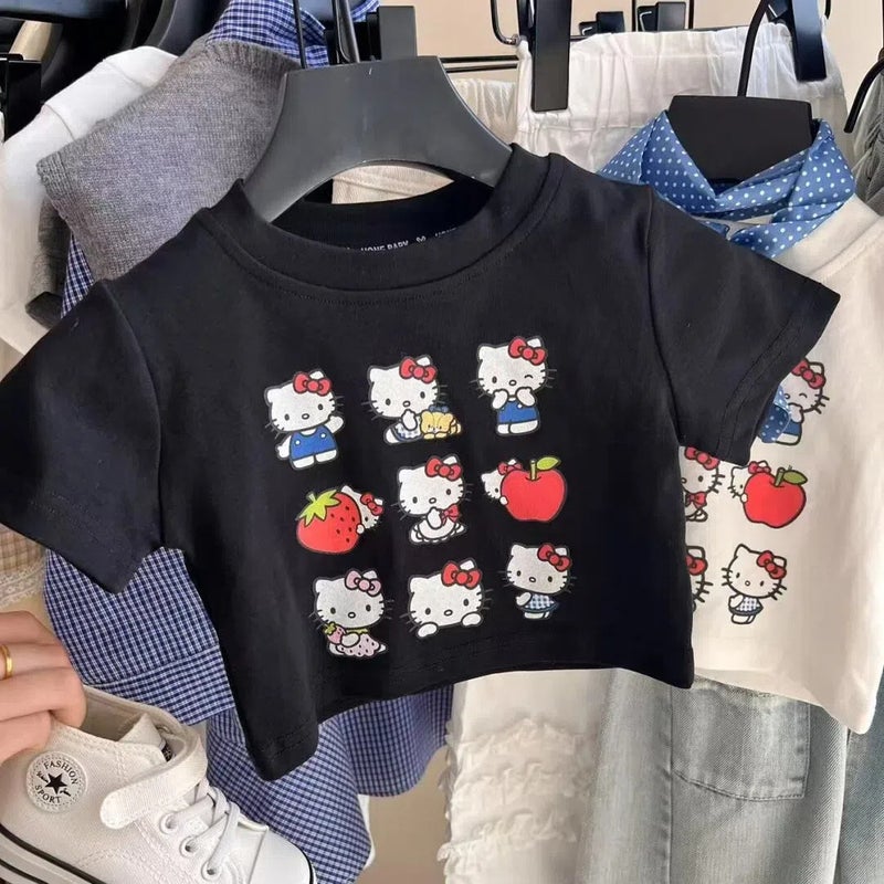 Korean Style Girl'S Summer Comfortable T-Shirt Cartoon Printed Pure Cotton Short-Sleeved Loose Casual Kindergarten Half-Sleeved - Image 4