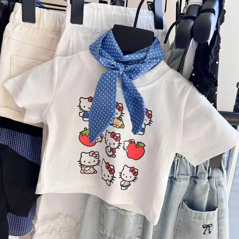 Korean Style Girl'S Summer Comfortable T-Shirt Cartoon Printed Pure Cotton Short-Sleeved Loose Casual Kindergarten Half-Sleeved - Image 3