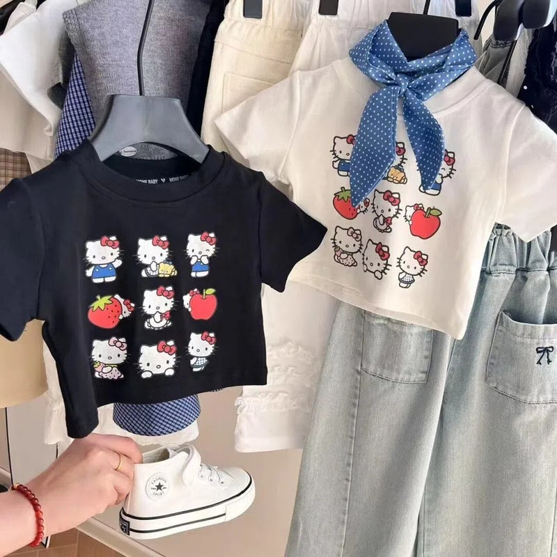 Korean Style Girl'S Summer Comfortable T-Shirt Cartoon Printed Pure Cotton Short-Sleeved Loose Casual Kindergarten Half-Sleeved - Image 2