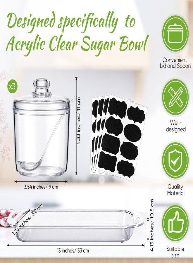 LemonRoad Set of 3 Clear Acrylic Sugar Bowl with Lid and Spoon for Coffee Bar Accessories, 7oz Tea Sugar Coffee Containers Salt Canister Spice Jars, Kitchen Seasoning Box Condiment Pots with Labels - Image 2