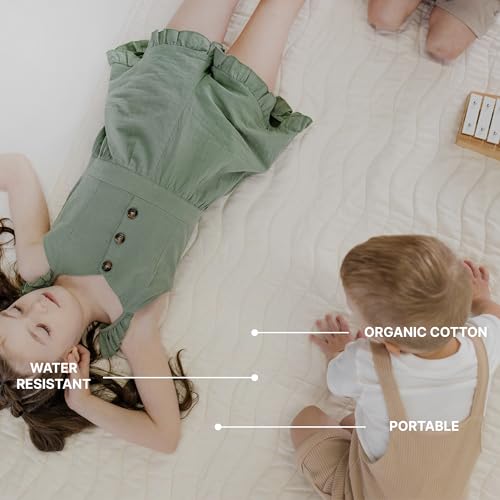 Toddlekind Premium Indoor/Outdoor Playmat & Picnic Blanket – Organic Quilted Cotton, Water-Resistant, Anti-Slip, Reversible Design, Spacious Play Mat for 6 People, Easy Roll-Up w/Carry Handle, Tofu - Image 3