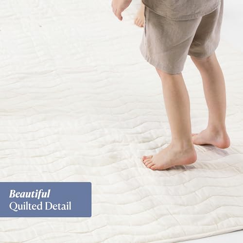 Toddlekind Premium Indoor/Outdoor Playmat & Picnic Blanket – Organic Quilted Cotton, Water-Resistant, Anti-Slip, Reversible Design, Spacious Play Mat for 6 People, Easy Roll-Up w/Carry Handle, Tofu - Image 4