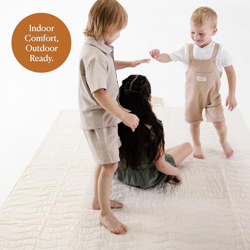 Toddlekind Premium Indoor/Outdoor Playmat & Picnic Blanket – Organic Quilted Cotton, Water-Resistant, Anti-Slip, Reversible Design, Spacious Play Mat for 6 People, Easy Roll-Up w/Carry Handle, Tofu - Image 5