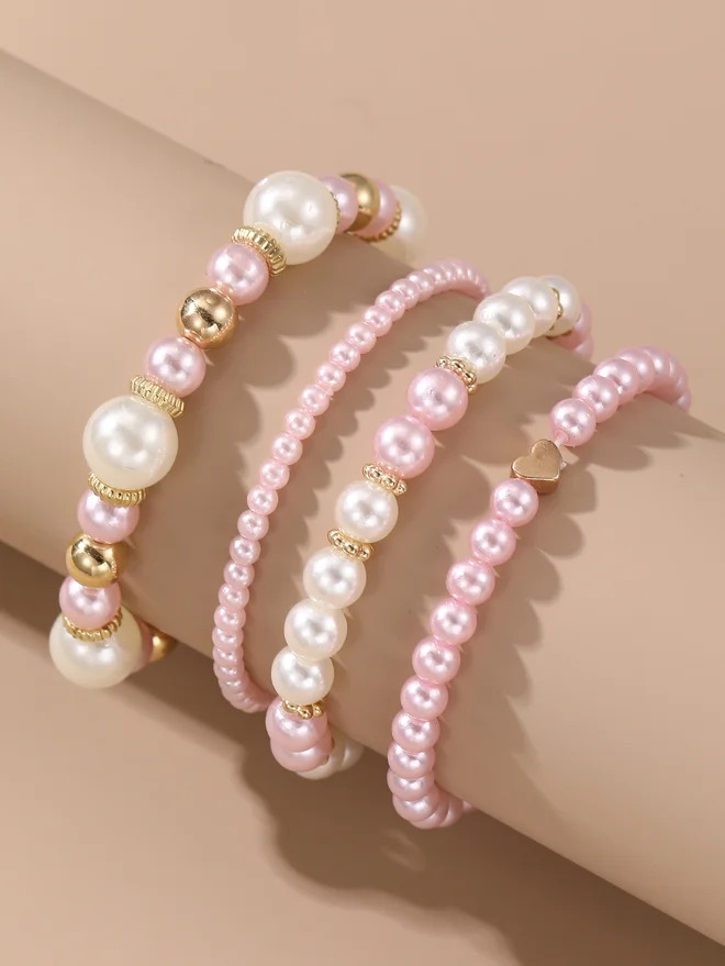 Take Two Take Two Set of 4 - Embellished Faux Pearl Bracelet