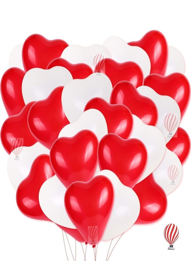 Hk Balloons Latex Heart Shaped Wedding Anniversary Balloon (Red, White) - Pack Of 50 - Image 1