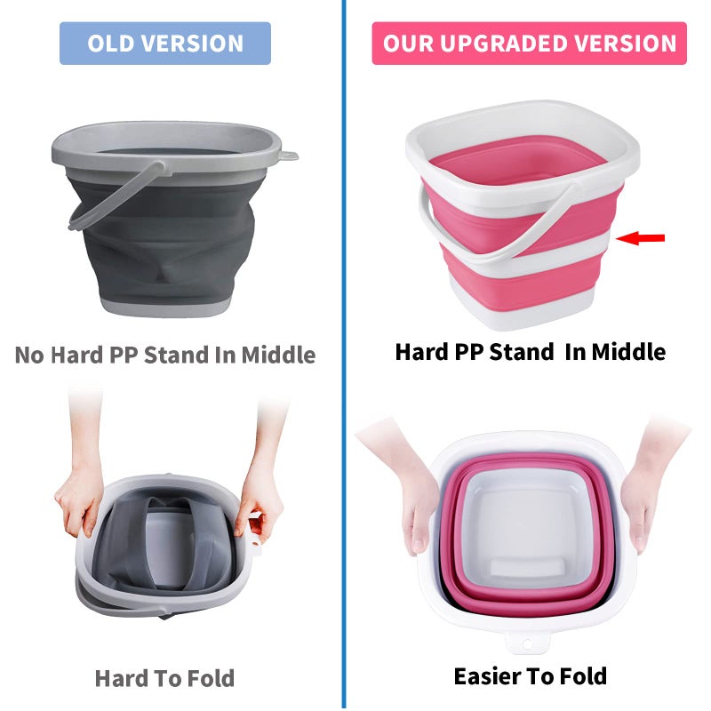 Craftend 2 Pack Collapsible Buckets 5L 1.3Gallon Small Cleaning Bucket for Household Portable Plastic Bucket Outdoor Car Washing Tub Foldable Camping Beach Sand Water Pot Pail Space Saving Square Grey and Pink - Image 3