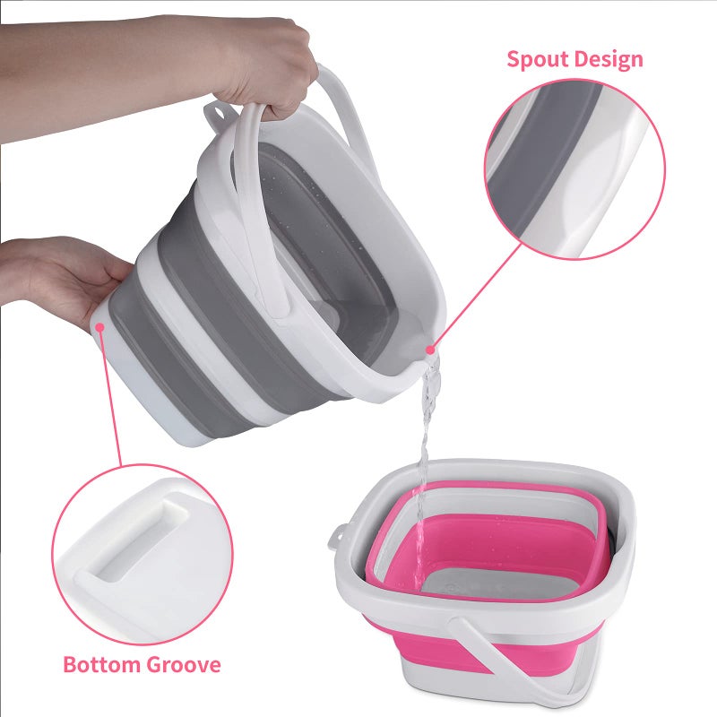 Craftend 2 Pack Collapsible Buckets 5L 1.3Gallon Small Cleaning Bucket for Household Portable Plastic Bucket Outdoor Car Washing Tub Foldable Camping Beach Sand Water Pot Pail Space Saving Square Grey and Pink - Image 4