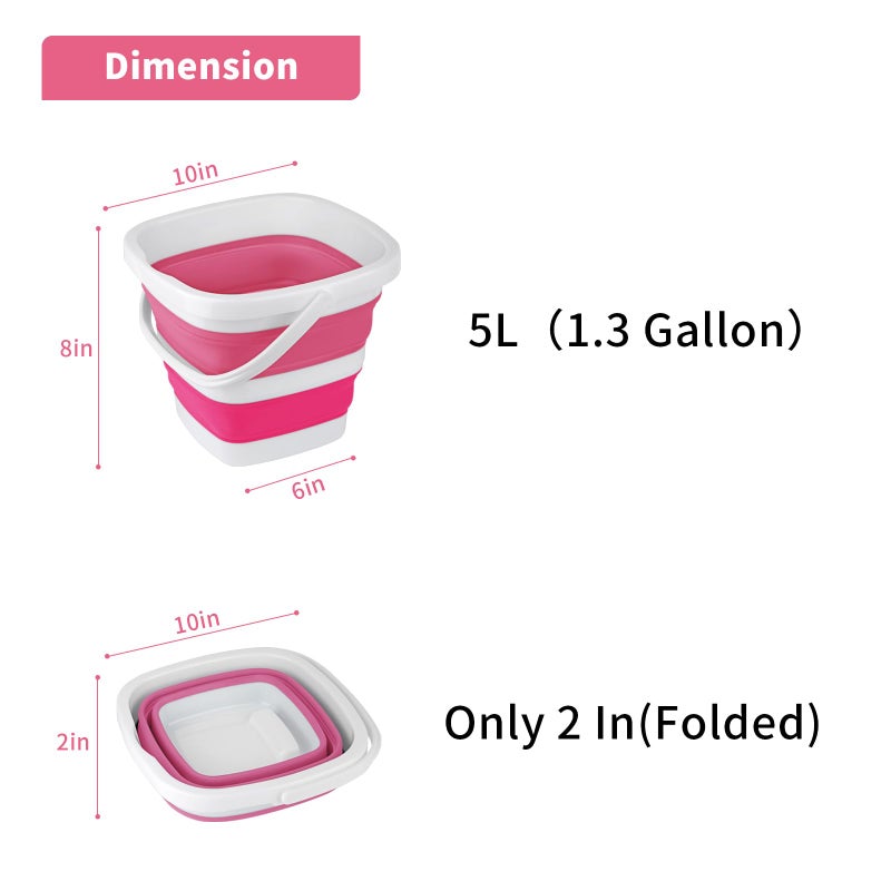 Craftend 2 Pack Collapsible Buckets 5L 1.3Gallon Small Cleaning Bucket for Household Portable Plastic Bucket Outdoor Car Washing Tub Foldable Camping Beach Sand Water Pot Pail Space Saving Square Grey and Pink - Image 2