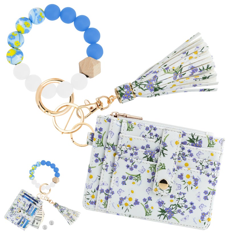 KNGITRYI Wallet Keychain Wristlet for Women,Slim RFID Credit Card Holder Purse Tassel Keychain Bangle Key Ring for Men Women (butterfly) - Image 1