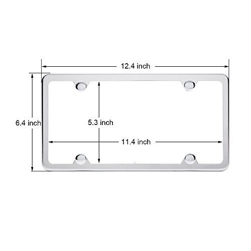 Indeed BUY License Plate Frames, Indeed BUY 2 Pcs 4 Holes Slim Stainless Steel Polish Mirror License Plate Frame and Chrome Screw Caps - Image 2