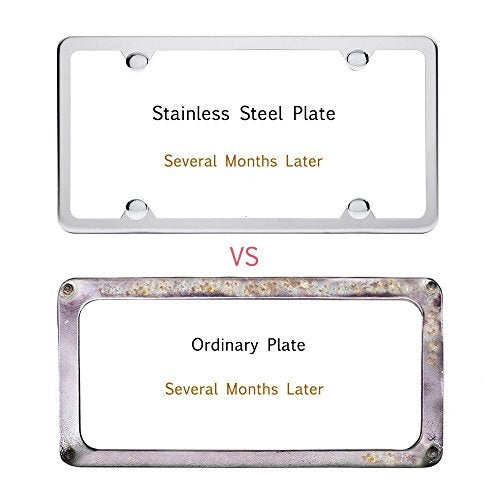 Indeed BUY License Plate Frames, Indeed BUY 2 Pcs 4 Holes Slim Stainless Steel Polish Mirror License Plate Frame and Chrome Screw Caps - Image 4