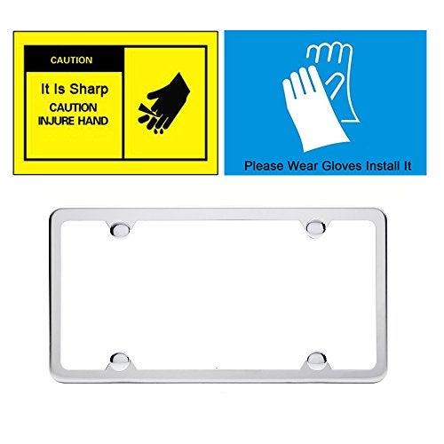 Indeed BUY License Plate Frames, Indeed BUY 2 Pcs 4 Holes Slim Stainless Steel Polish Mirror License Plate Frame and Chrome Screw Caps - Image 3