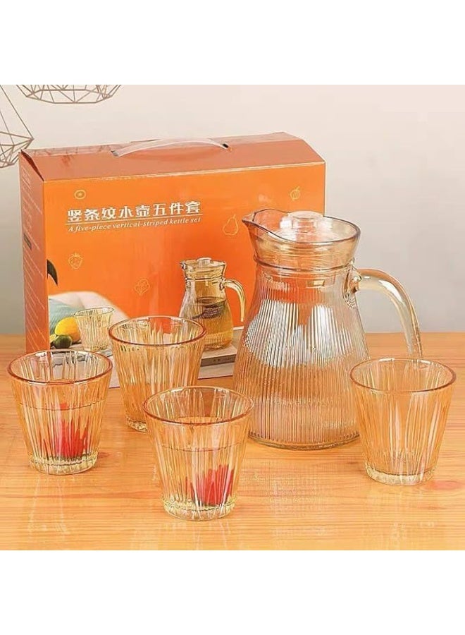 Juice and beverage set (pitcher 1200 ml, cup 220 ml, transparent honey color) - Image 1