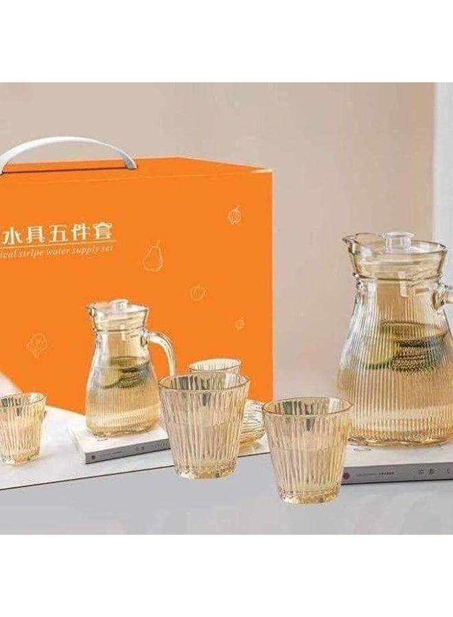 Juice and beverage set (pitcher 1200 ml, cup 220 ml, transparent honey color) - Image 5