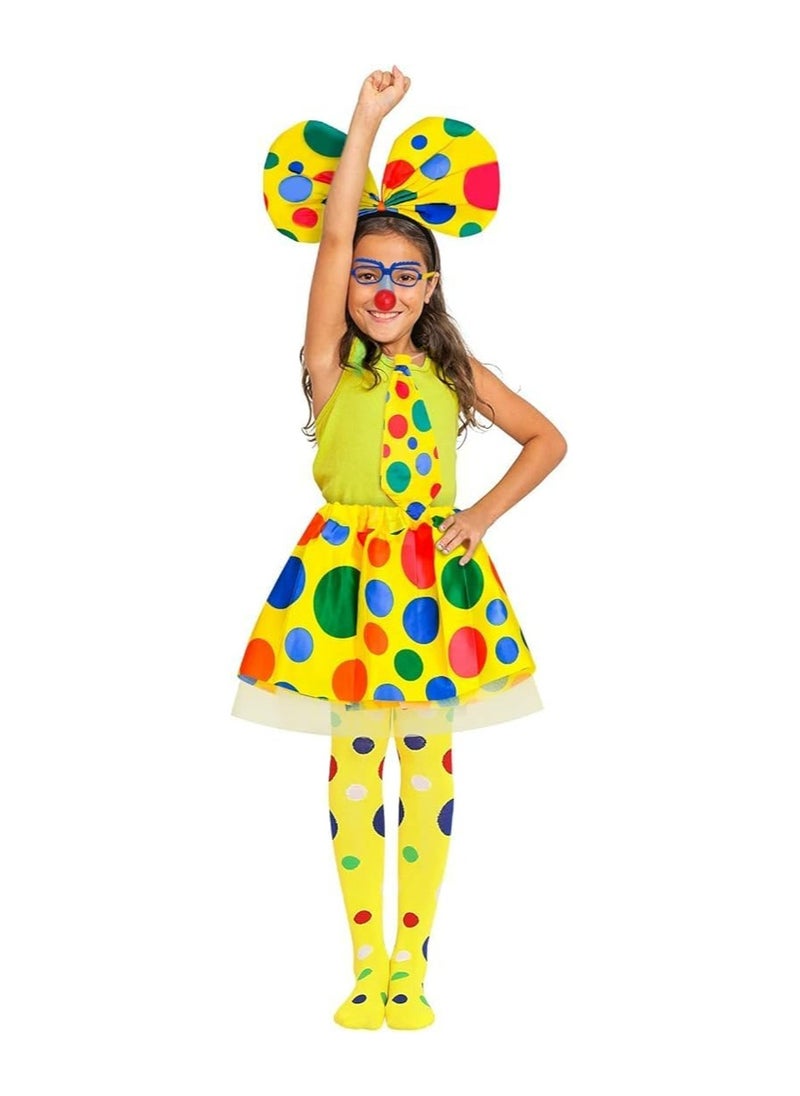 CMGTYYD Clown Costume Kit, 5 Pieces Clown Rainbow Headband, Tutu Skirt, Clown Tie and Clown Glasses, Rainbow Polka Dot Knee Thigh High Stocking for Clown Parties Pretend Play Cosplay Party  - Image 2