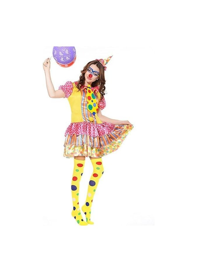 CMGTYYD Clown Costume Kit, 5 Pieces Clown Rainbow Headband, Tutu Skirt, Clown Tie and Clown Glasses, Rainbow Polka Dot Knee Thigh High Stocking for Clown Parties Pretend Play Cosplay Party  - Image 3