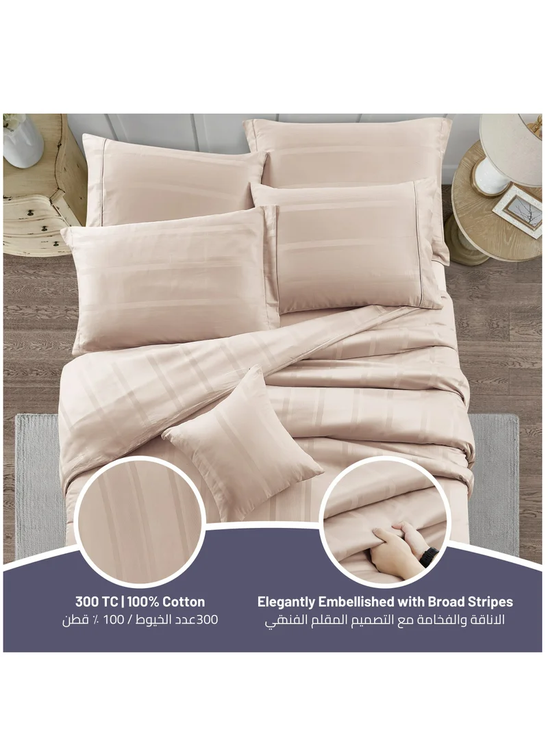 Donetella Cotton Duvet Set 7-Pcs King Size All Season Hotel Style Bedding Set With Zipper Closure Bed Quilt Cover and Corner Ties (Without Filler),French Oak