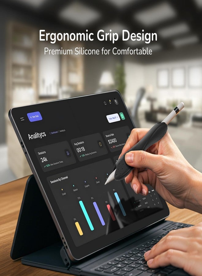 ELETIUO Grip Compatible with Apple Pencil Pro,1st/2nd Generation,USB-C Model,Protective Silicone Sleeve Cover with Anti-Slip Texture,Ergonomic Dual-Head Design,Magnetic Charging and Double Tap,Black - Image 5