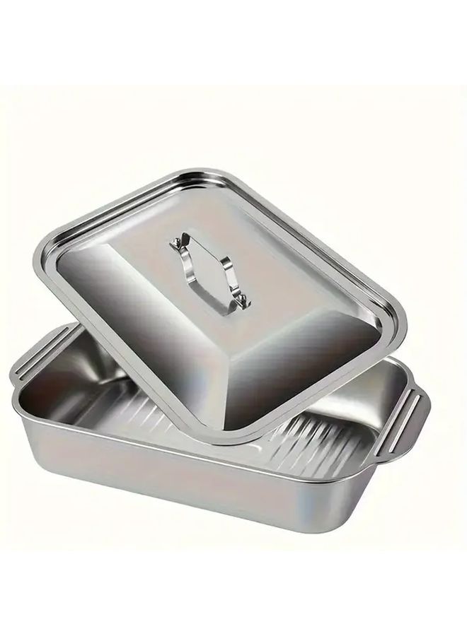 Large Stainless Steel Baking Pan With Lid Set For BBQ Bread Desserts And Buffets - Image 2
