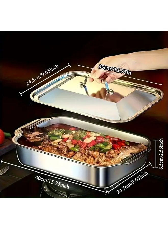 Large Stainless Steel Baking Pan With Lid Set For BBQ Bread Desserts And Buffets - Image 5