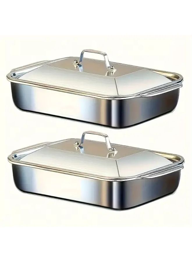 Large Stainless Steel Baking Pan With Lid Set For BBQ Bread Desserts And Buffets - Image 1